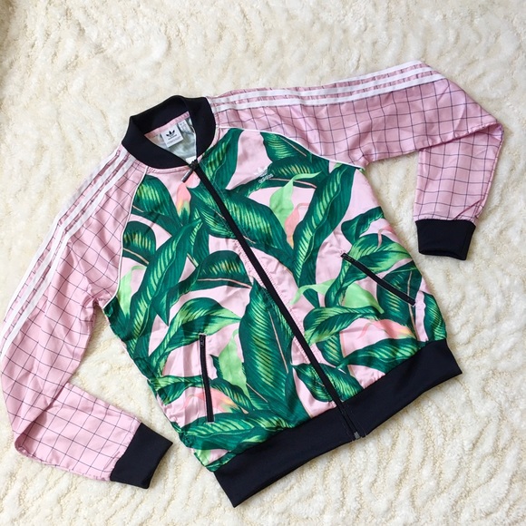 adidas Jackets & Blazers - Adidas FARM tropical leaf satin track jacket M NWT